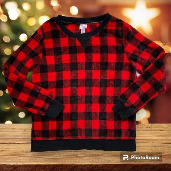 Wondershop SZ XL Woman’s Red Buffalo Plaid Fuzzy Sleep Sweatshirt - Picture 1 of 8